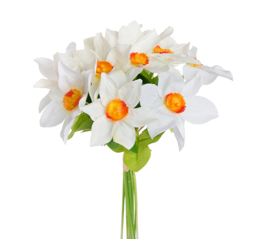 Umělé narcisky bílé s oranžovým středem 20 cm